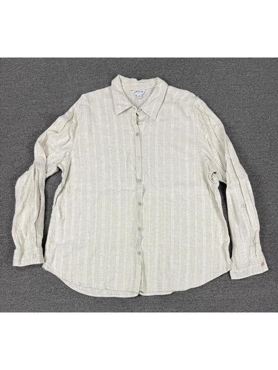 Orvis Other - ORVIS Mens XL Linen Striped Button Up Shirt Beige Classic Collection Beach Sprin
